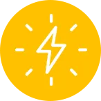A white lightning bolt is centered against a solid yellow background, surrounded by radiating lines suggesting energy or speed.